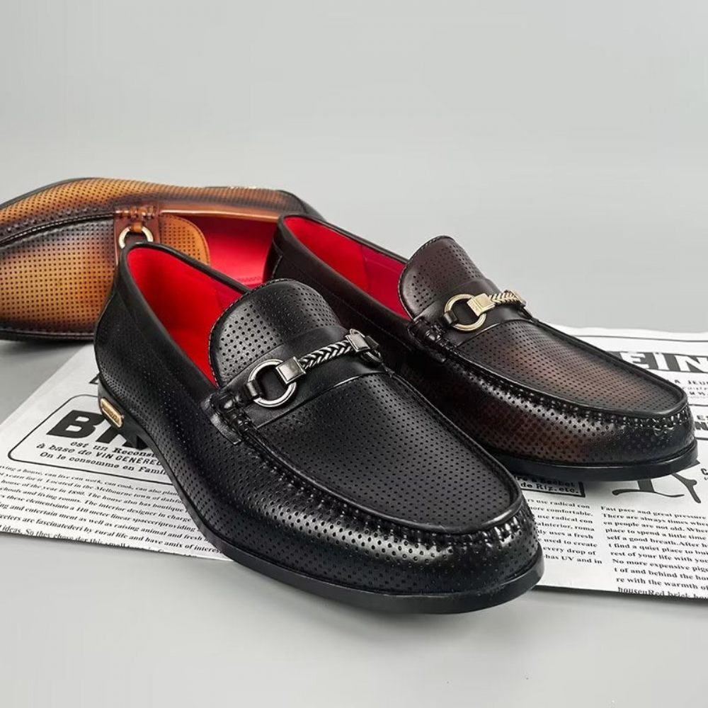 Mocassins Pour Hommes Élégants À Enfiler Cuir Véritable - Noir