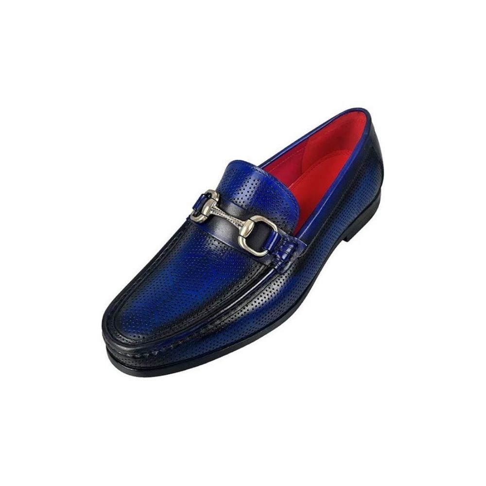 Mocassins Pour Hommes Élégants À Enfiler Cuir Véritable - Bleu