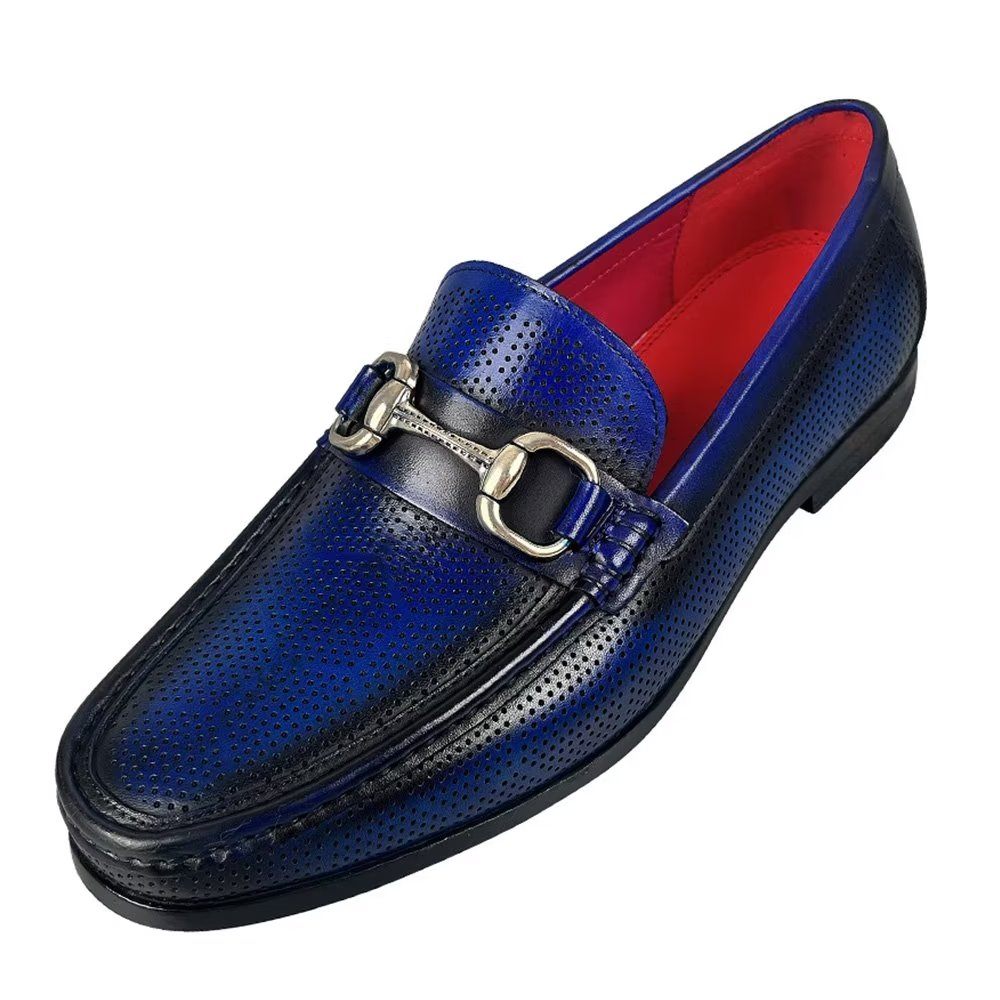 Mocassins Pour Hommes Élégants À Enfiler Cuir Véritable - Bleu