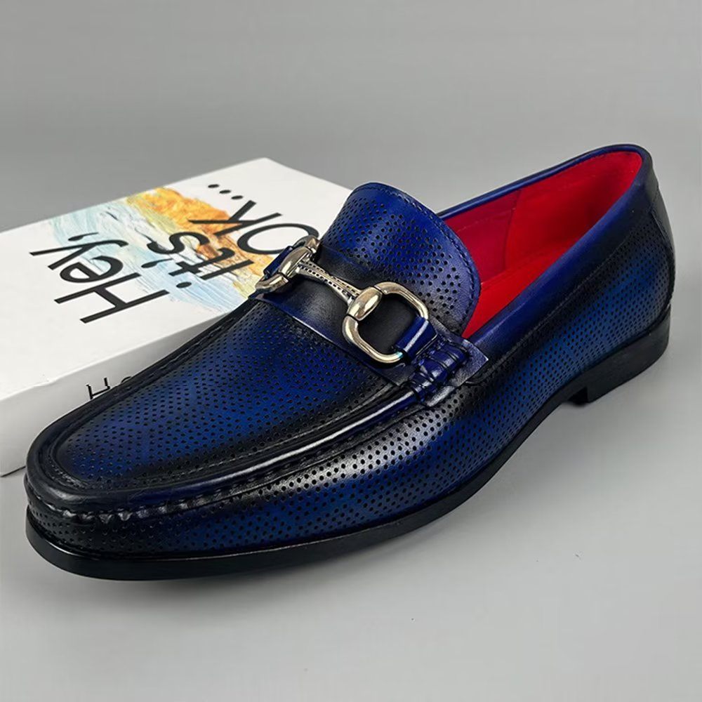 Mocassins Pour Hommes Élégants À Enfiler Cuir Véritable - Bleu