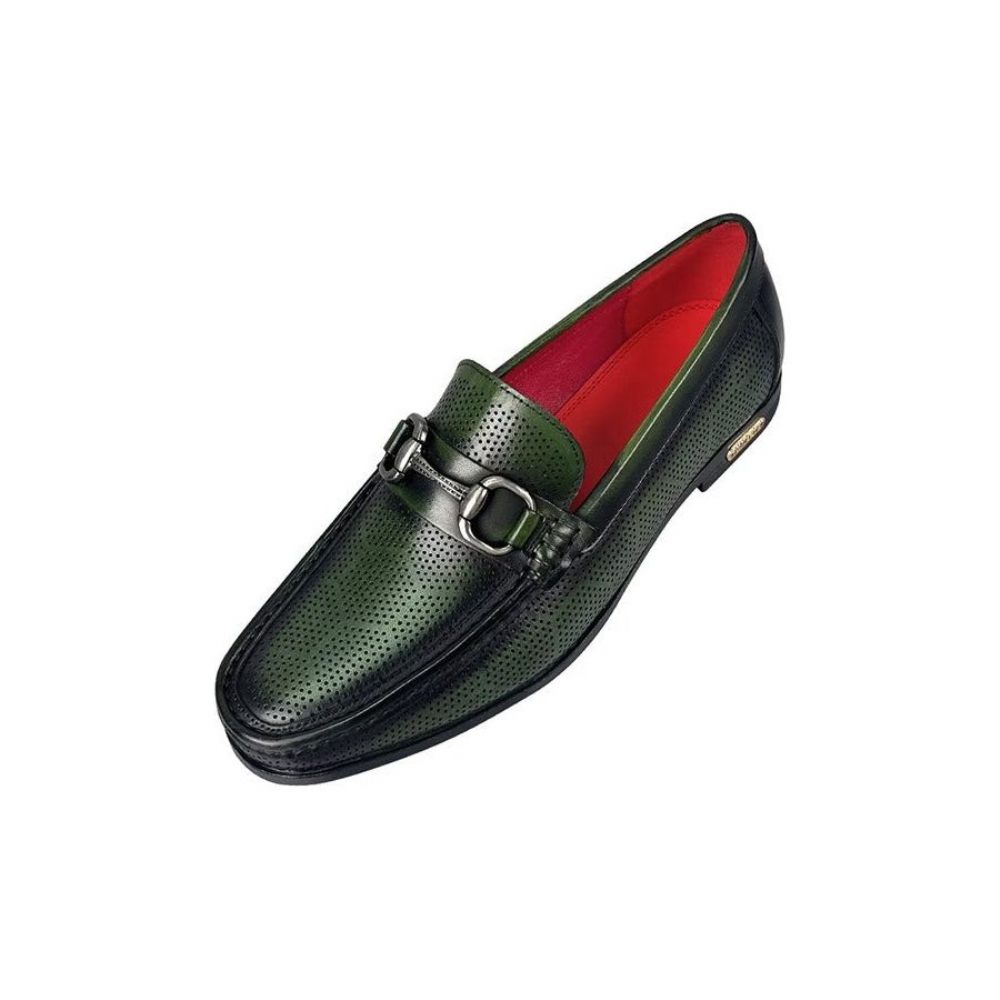 Mocassins Pour Hommes Élégants À Enfiler Cuir Véritable - Vert