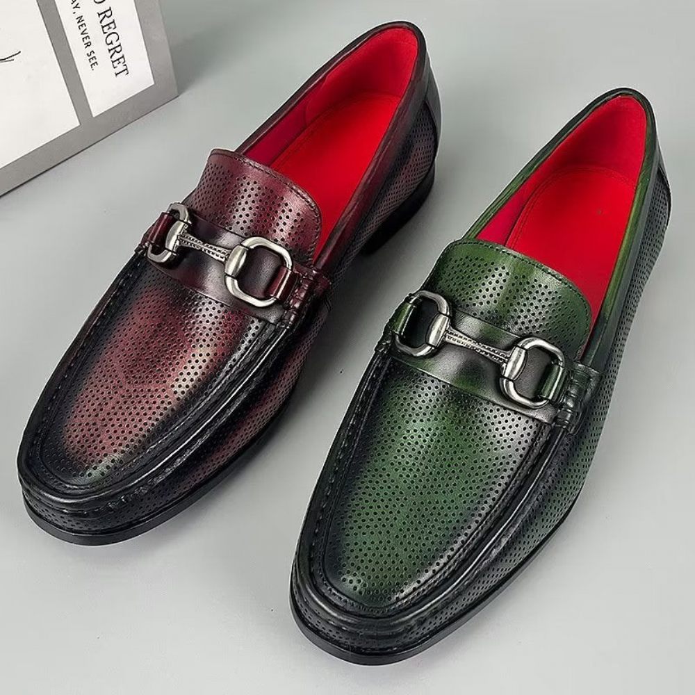 Mocassins Pour Hommes Élégants À Enfiler Cuir Véritable - Vert