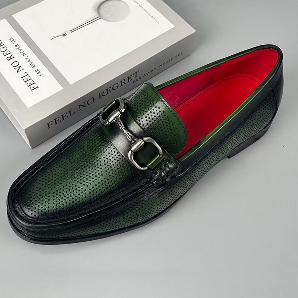 Mocassins Pour Hommes Élégants À Enfiler Cuir Véritable - Vert