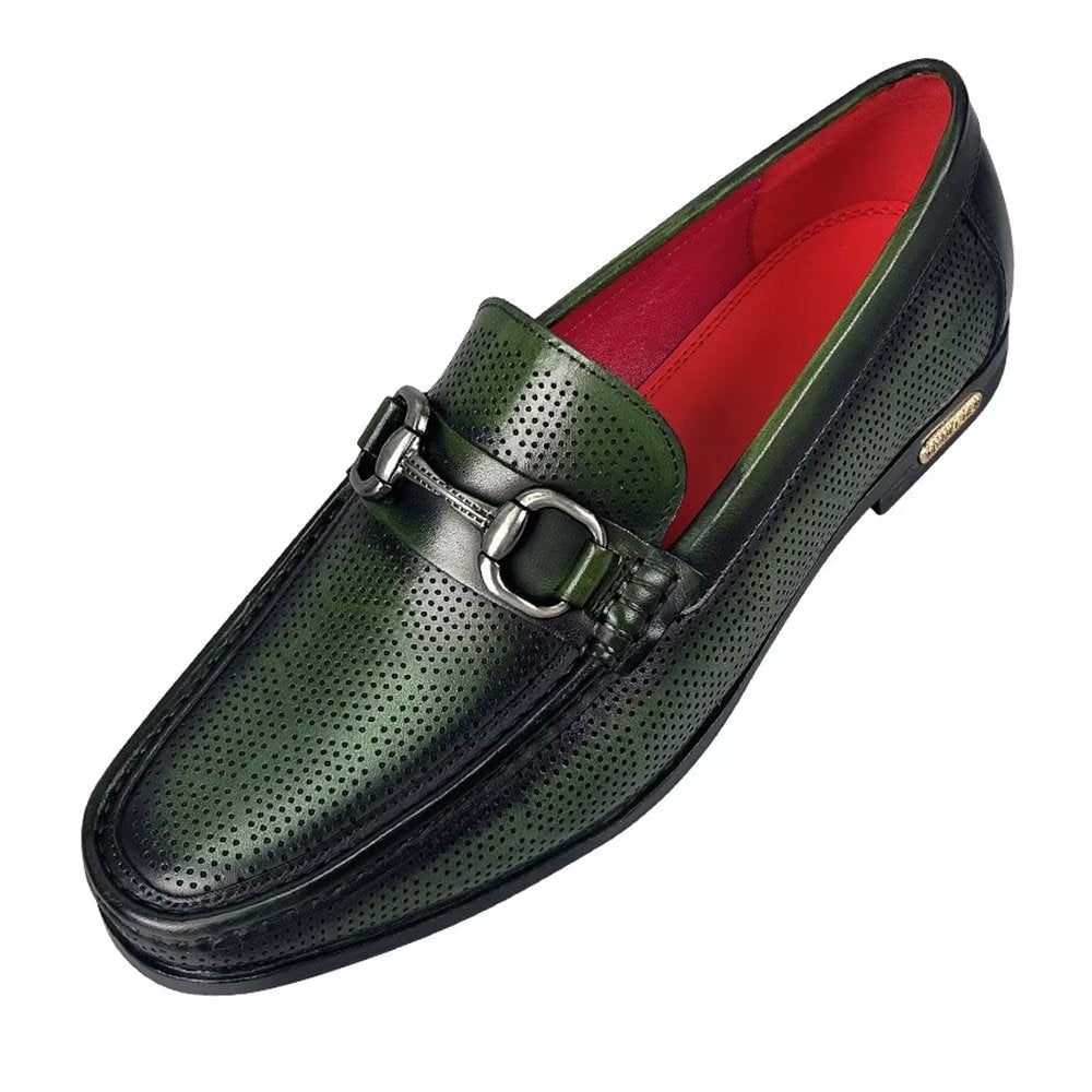 Mocassins Pour Hommes Élégants À Enfiler Cuir Véritable - Vert