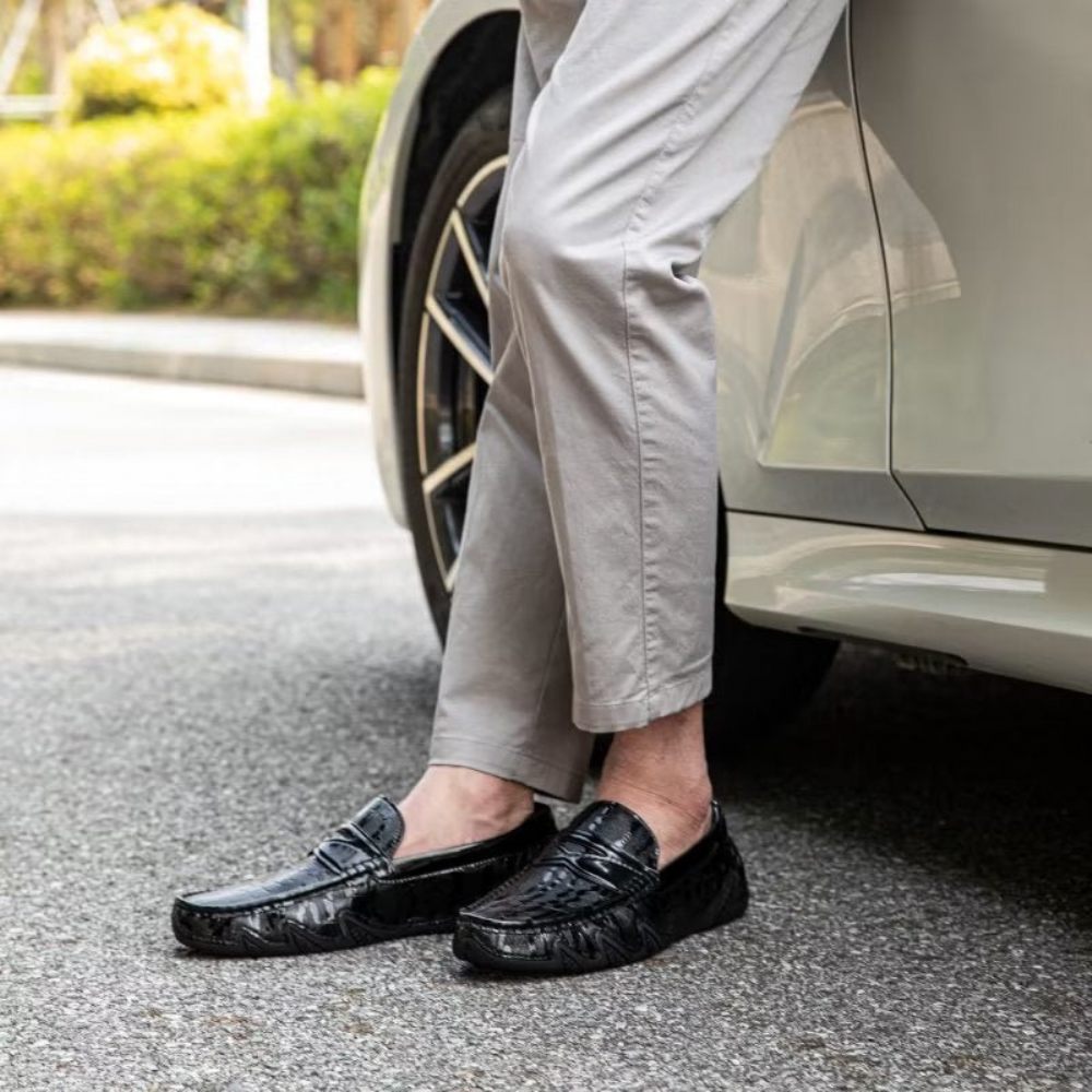 Mocassins Pour Hommes Élégants À Motif Croco - Noir