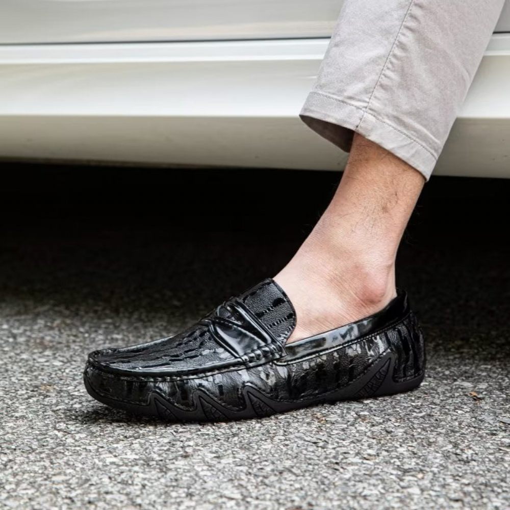 Mocassins Pour Hommes Élégants À Motif Croco - Noir