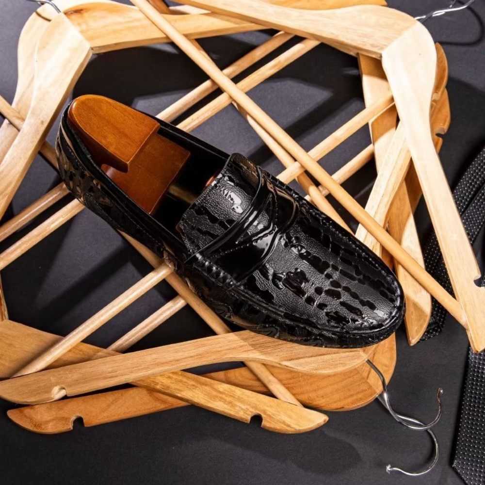 Mocassins Pour Hommes Élégants À Motif Croco - Noir