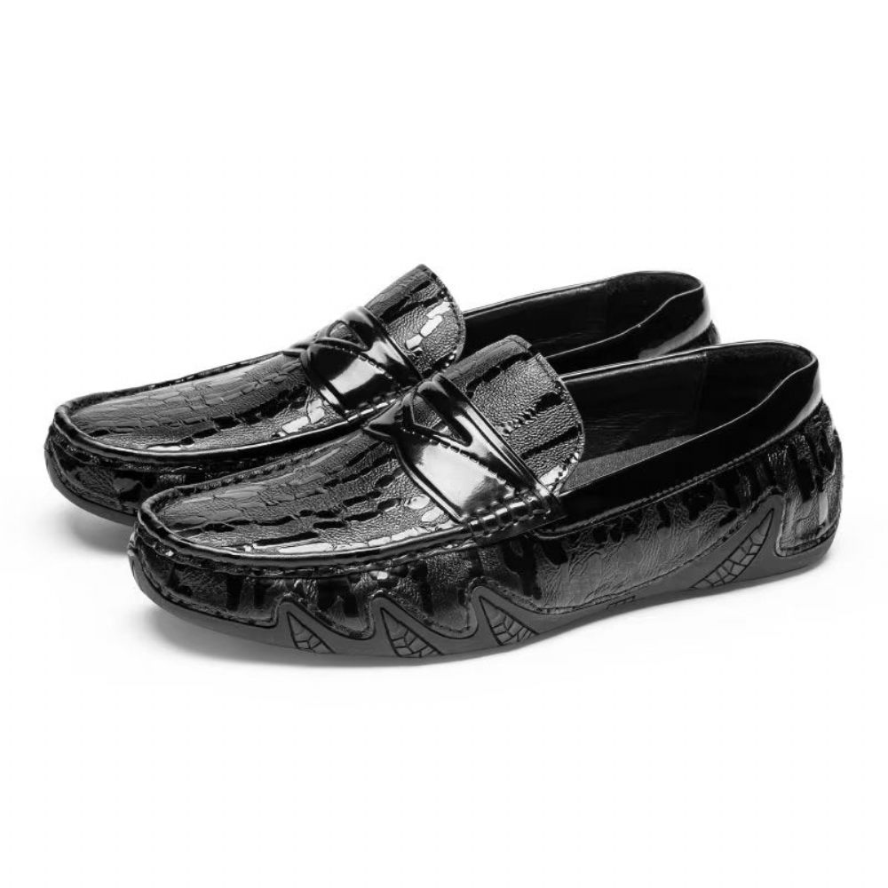 Mocassins Pour Hommes Élégants À Motif Croco - Noir