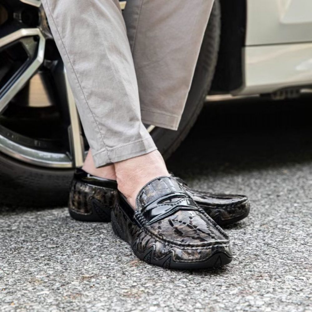 Mocassins Pour Hommes Élégants À Motif Croco - Café