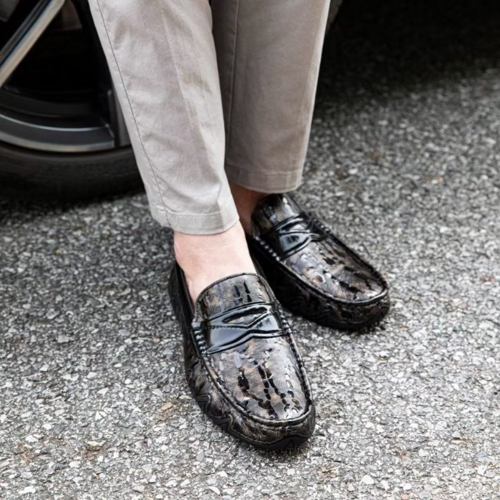 Mocassins Pour Hommes Élégants À Motif Croco - Café