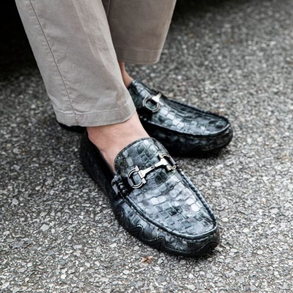 Mocassins Pour Hommes À Enfiler Bout Métal Exotique - Noir