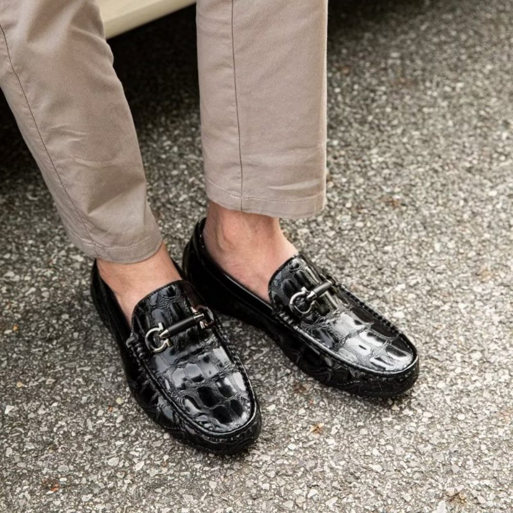 Mocassins Pour Hommes À Enfiler Bout Métal Exotique - Noir