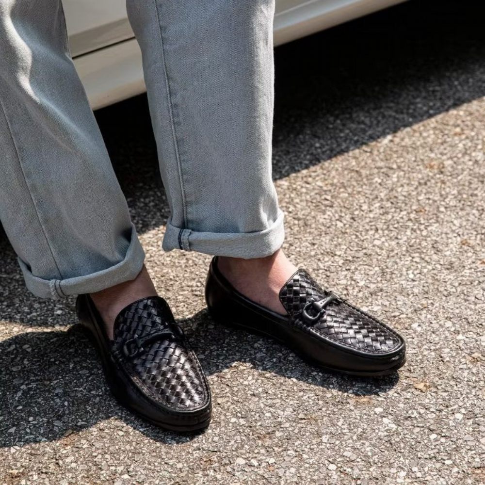 Mocassins Pour Hommes À Enfiler Bout Métal Exotique - Noir