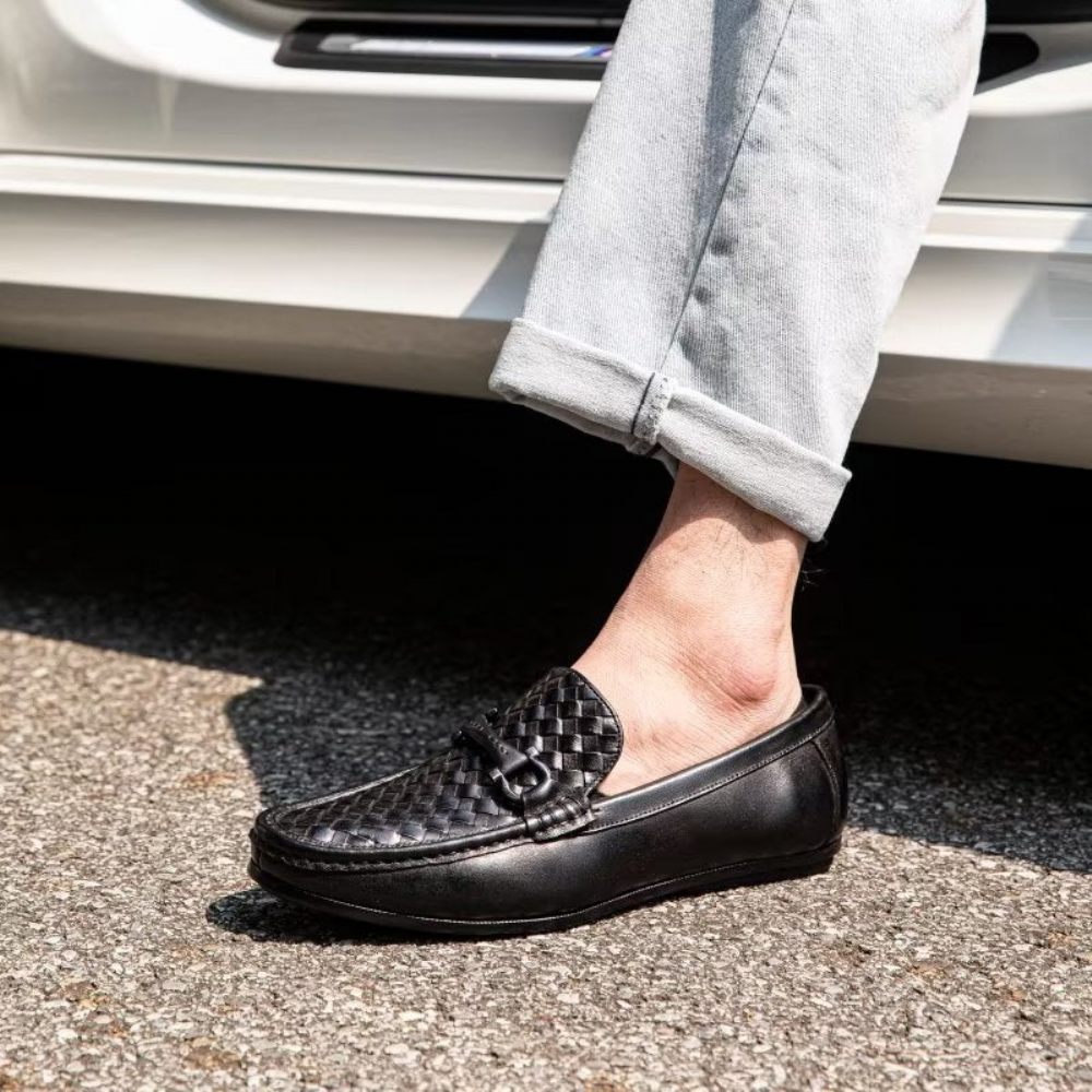 Mocassins Pour Hommes À Enfiler Bout Métal Exotique - Noir