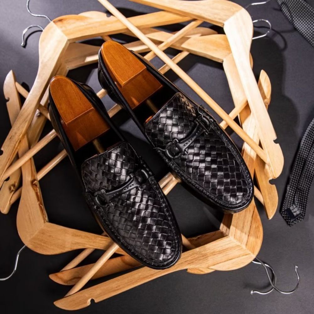 Mocassins Pour Hommes À Enfiler Bout Métal Exotique - Noir