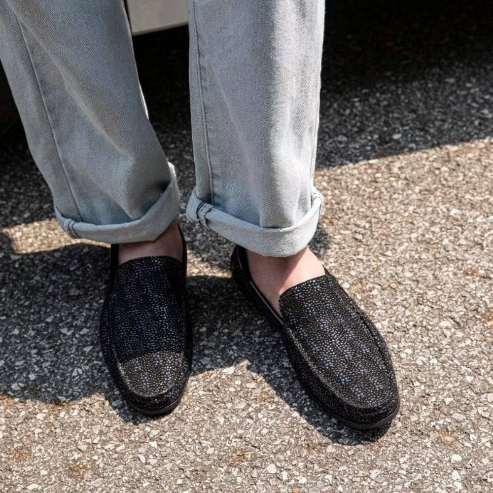 Mocassins Pour Hommes À Enfiler Bout Métal Exotique - Noir