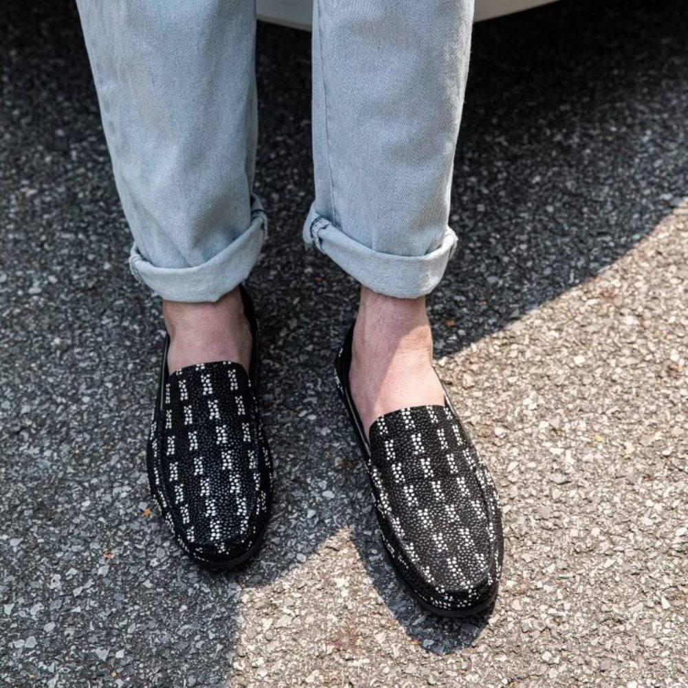 Mocassins Pour Hommes À Enfiler Bout Métal Exotique - Noir