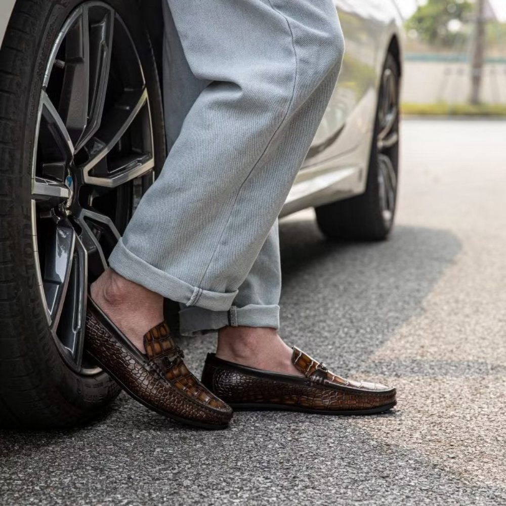 Mocassins Pour Hommes À Enfiler Bout Métallique Modish - Marron