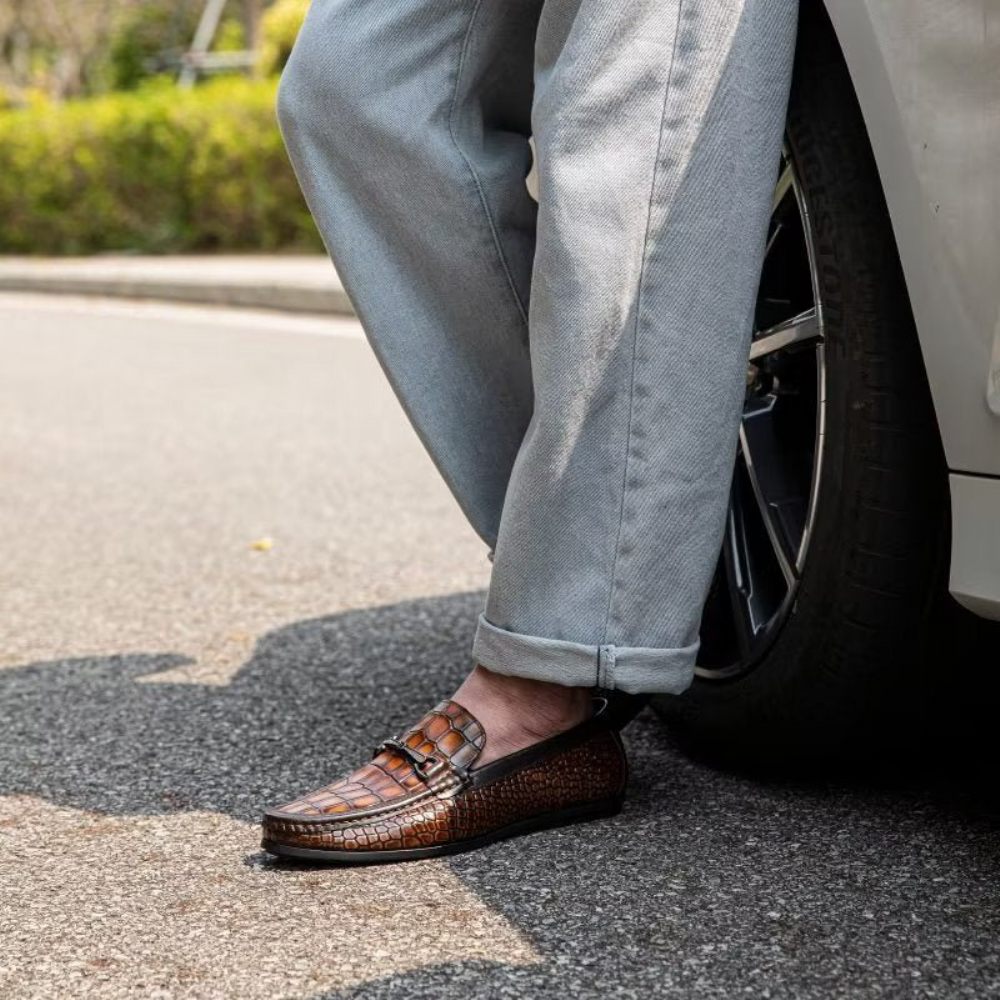 Mocassins Pour Hommes À Enfiler Bout Métallique Modish - Marron