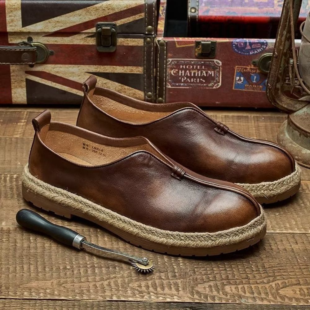 Mocassins Pour Hommes À Enfiler Chics Cuir Vache - Café