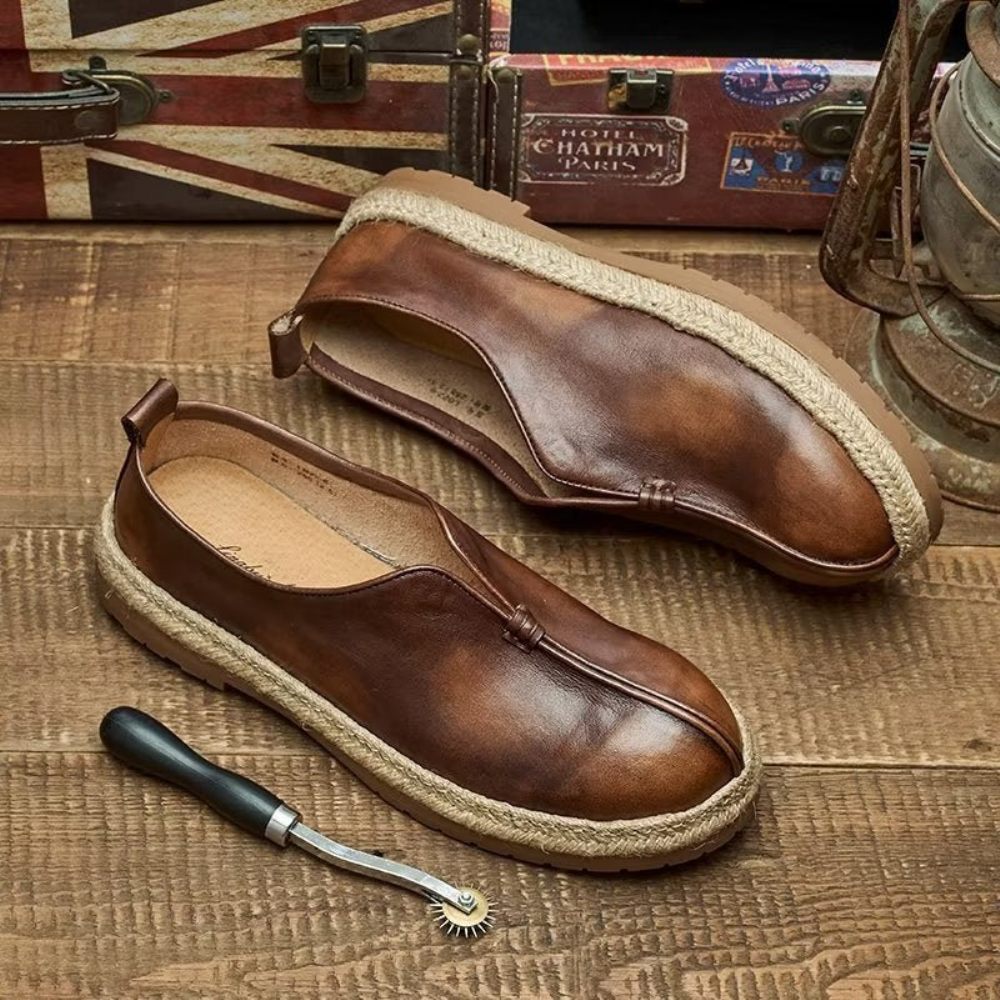 Mocassins Pour Hommes À Enfiler Chics Cuir Vache - Café