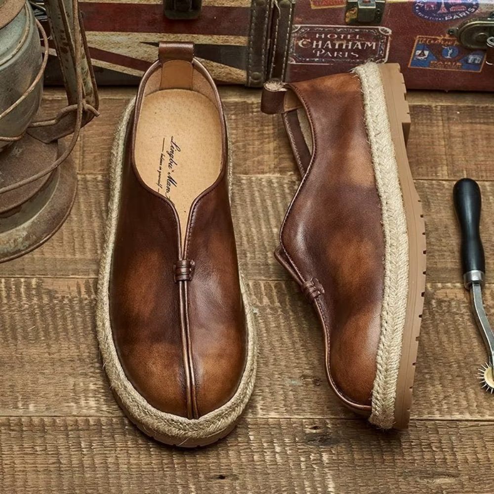 Mocassins Pour Hommes À Enfiler Chics Cuir Vache - Café