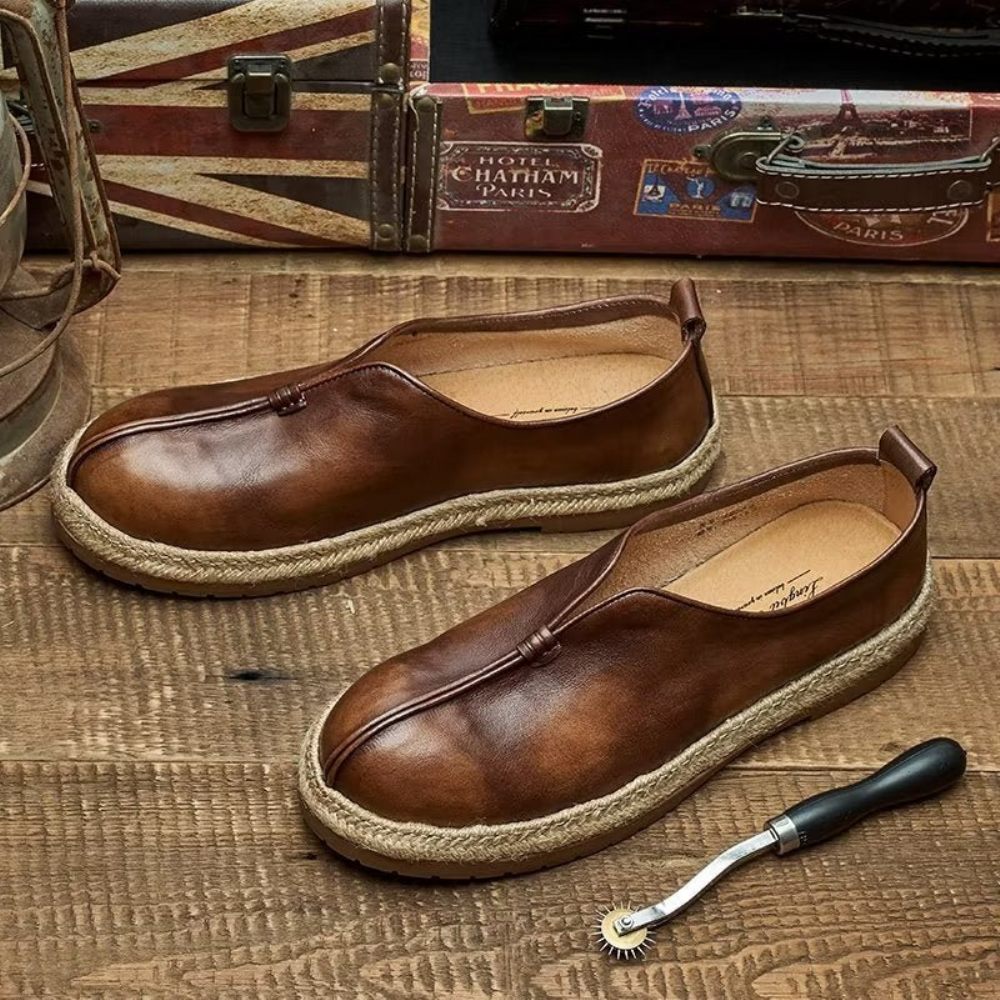 Mocassins Pour Hommes À Enfiler Chics Cuir Vache - Café