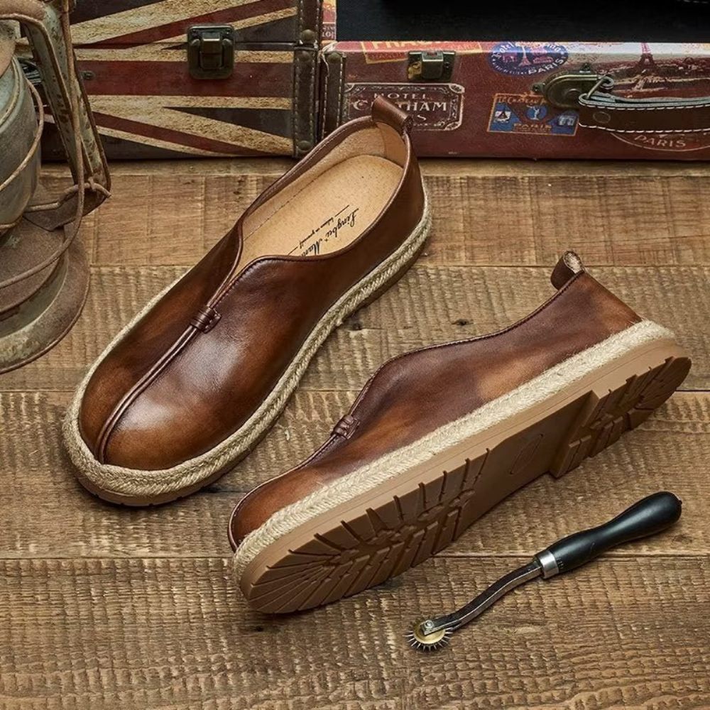 Mocassins Pour Hommes À Enfiler Chics Cuir Vache - Café