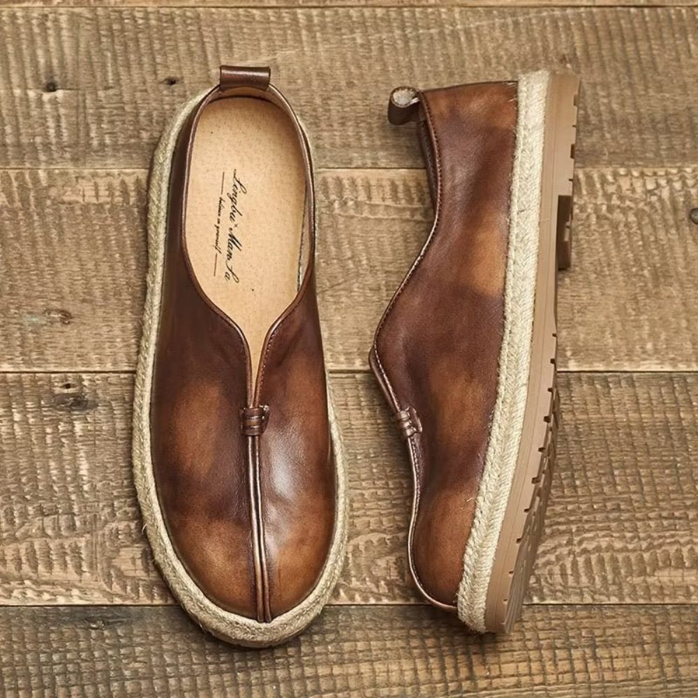 Mocassins Pour Hommes À Enfiler Chics Cuir Vache - Café