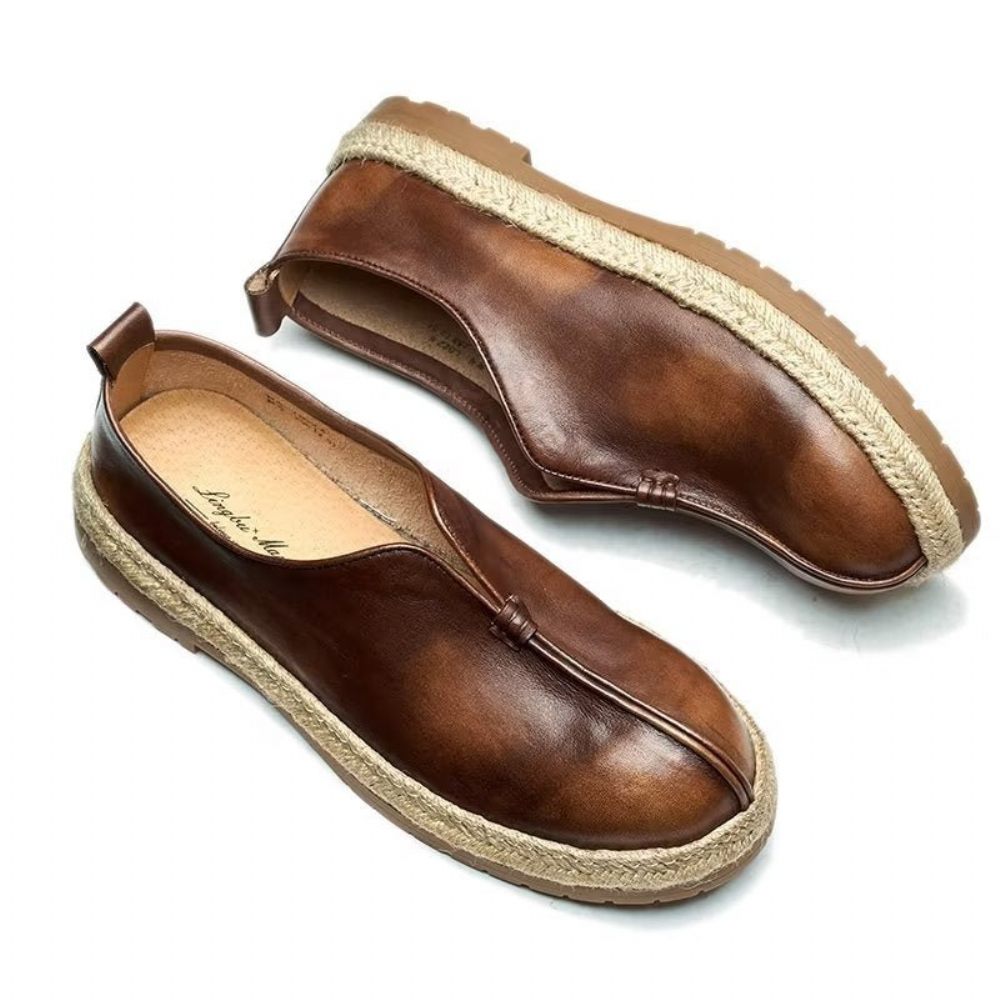 Mocassins Pour Hommes À Enfiler Chics Cuir Vache - Café