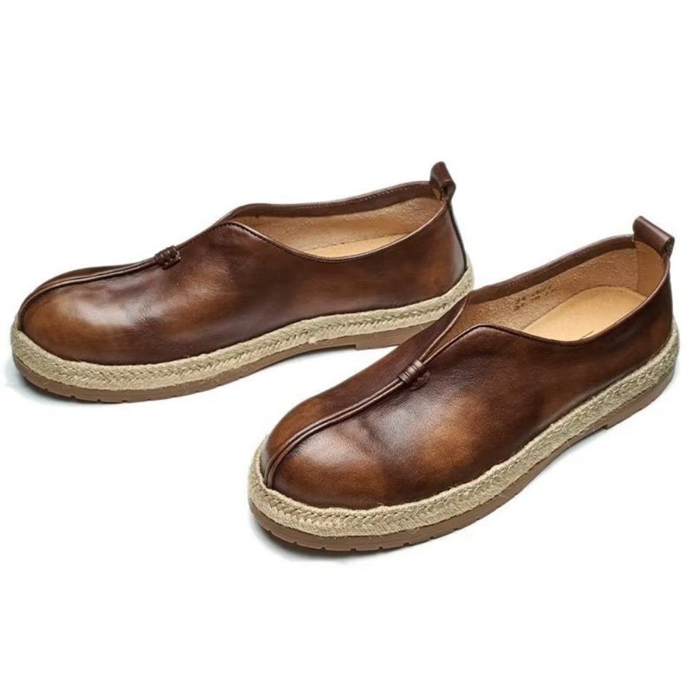 Mocassins Pour Hommes À Enfiler Chics Cuir Vache - Café