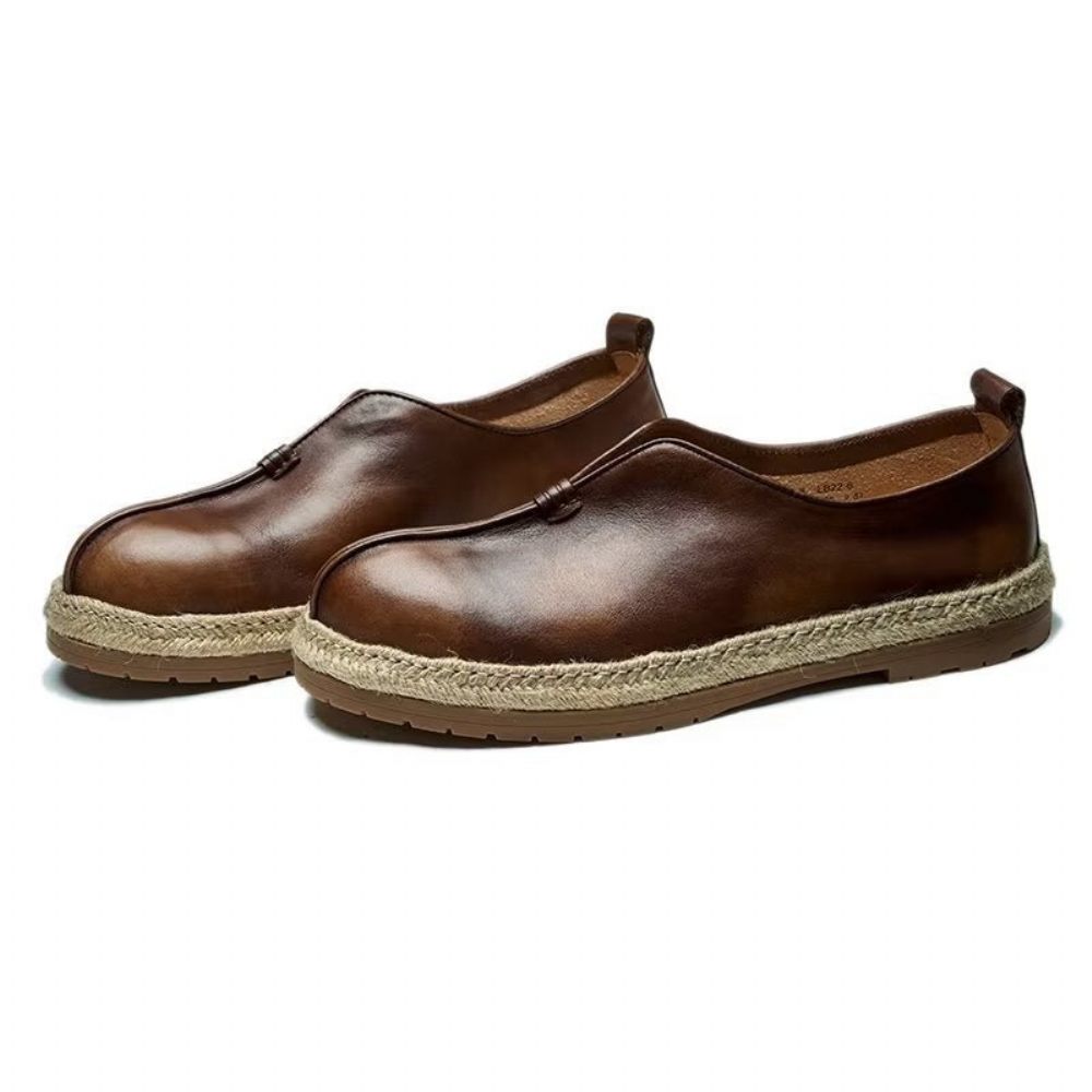 Mocassins Pour Hommes À Enfiler Chics Cuir Vache - Café