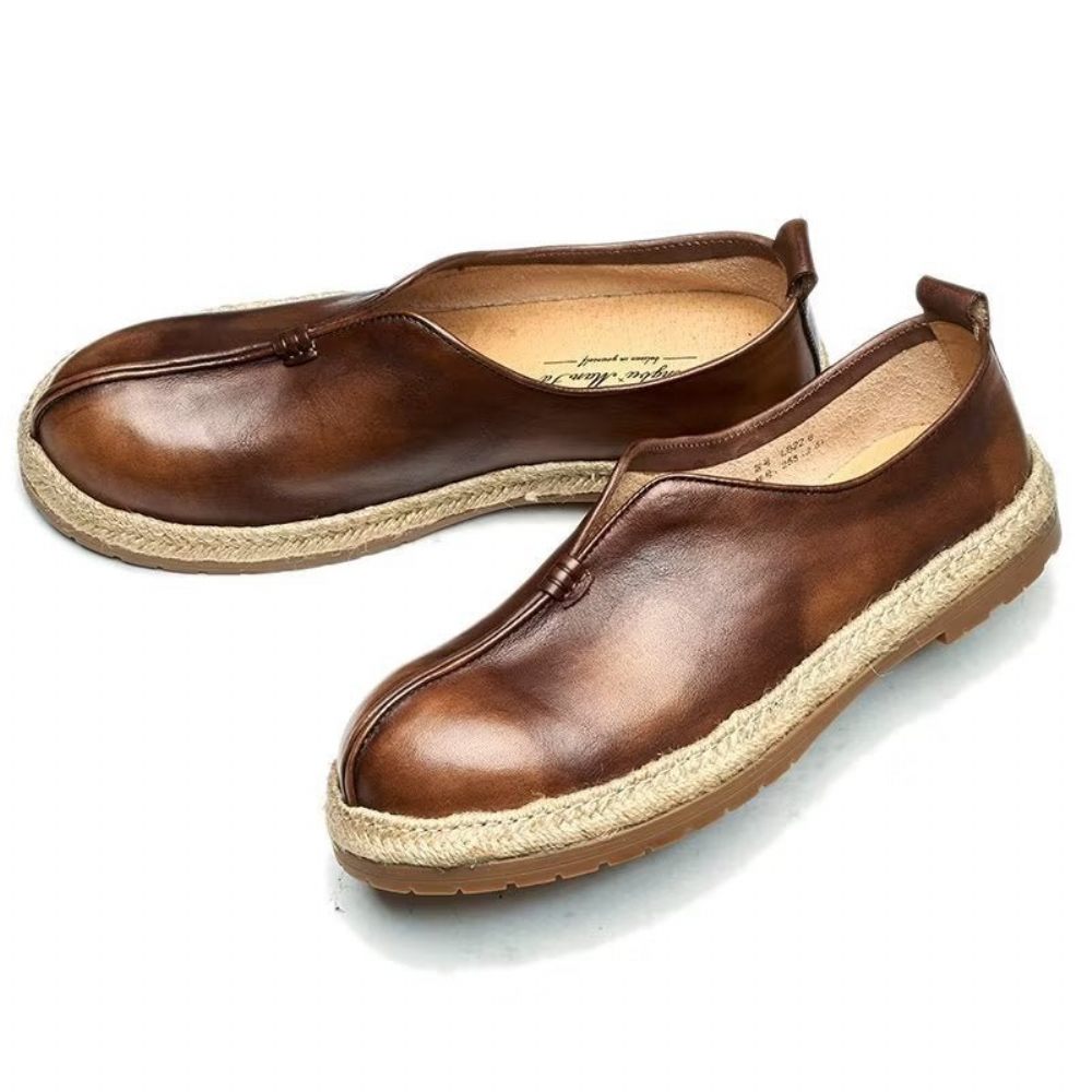 Mocassins Pour Hommes À Enfiler Chics Cuir Vache - Café