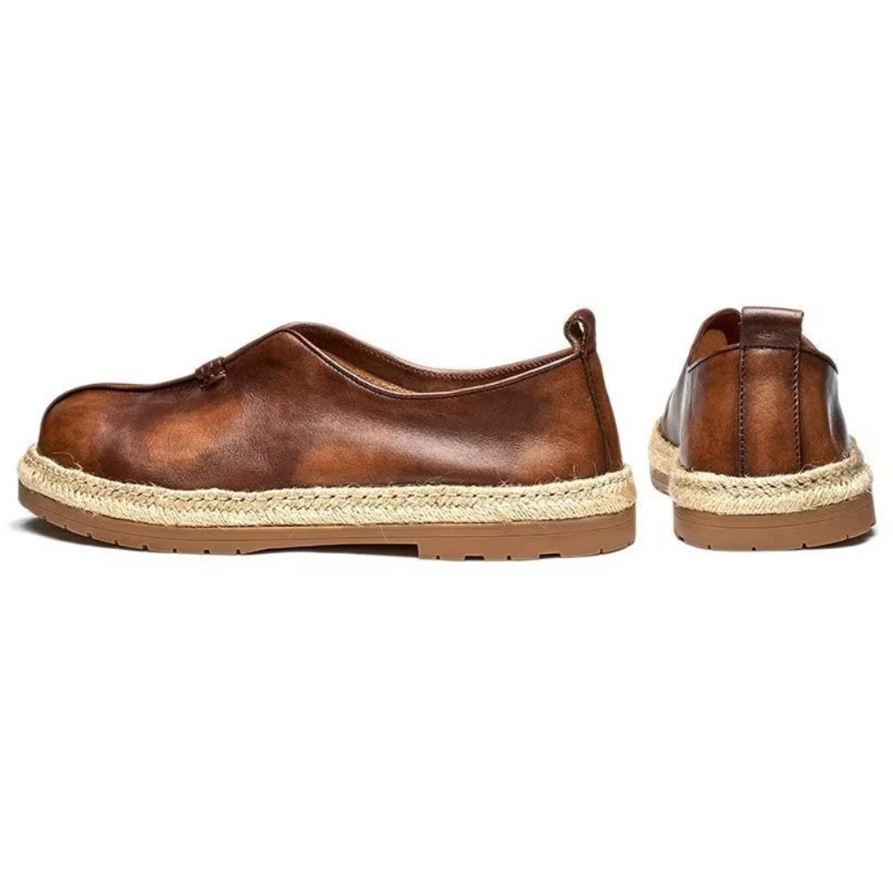 Mocassins Pour Hommes À Enfiler Chics Cuir Vache - Café