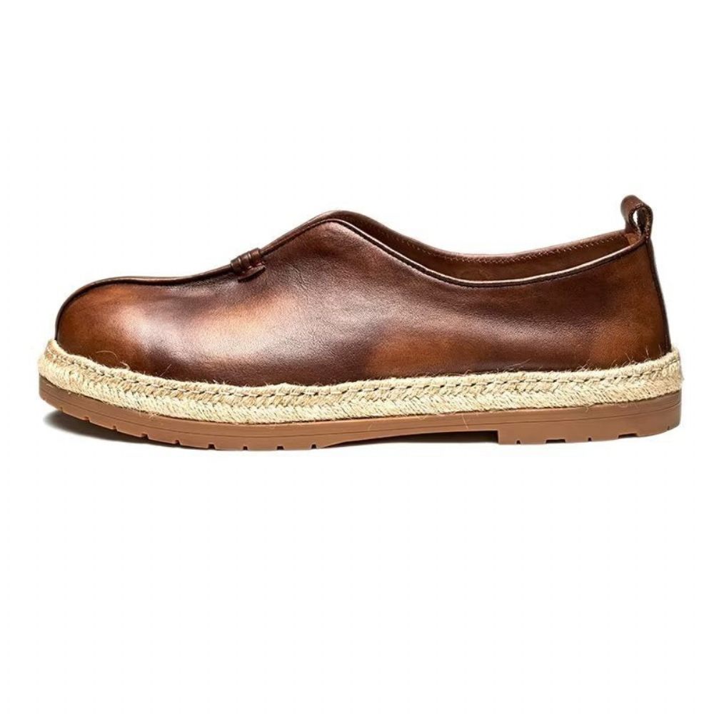 Mocassins Pour Hommes À Enfiler Chics Cuir Vache - Café