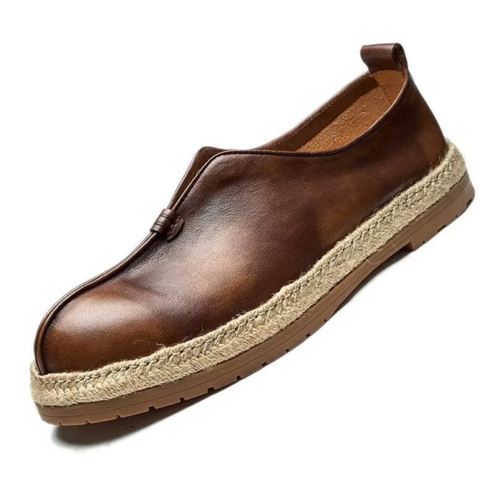 Mocassins Pour Hommes À Enfiler Chics Cuir Vache - Café