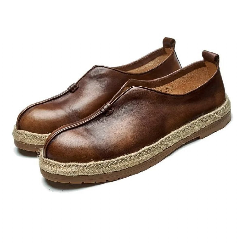 Mocassins Pour Hommes À Enfiler Chics Cuir Vache - Café