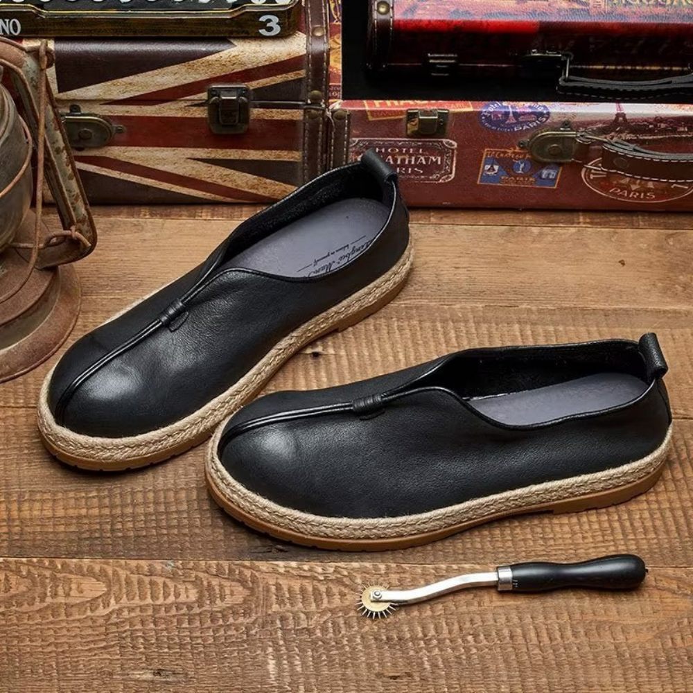 Mocassins Pour Hommes À Enfiler Chics Cuir Vache - Noir