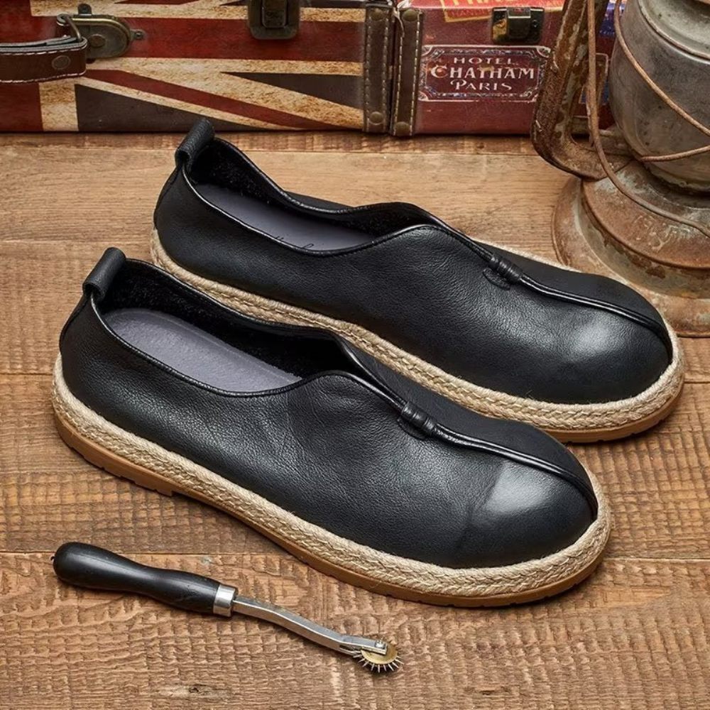 Mocassins Pour Hommes À Enfiler Chics Cuir Vache - Noir