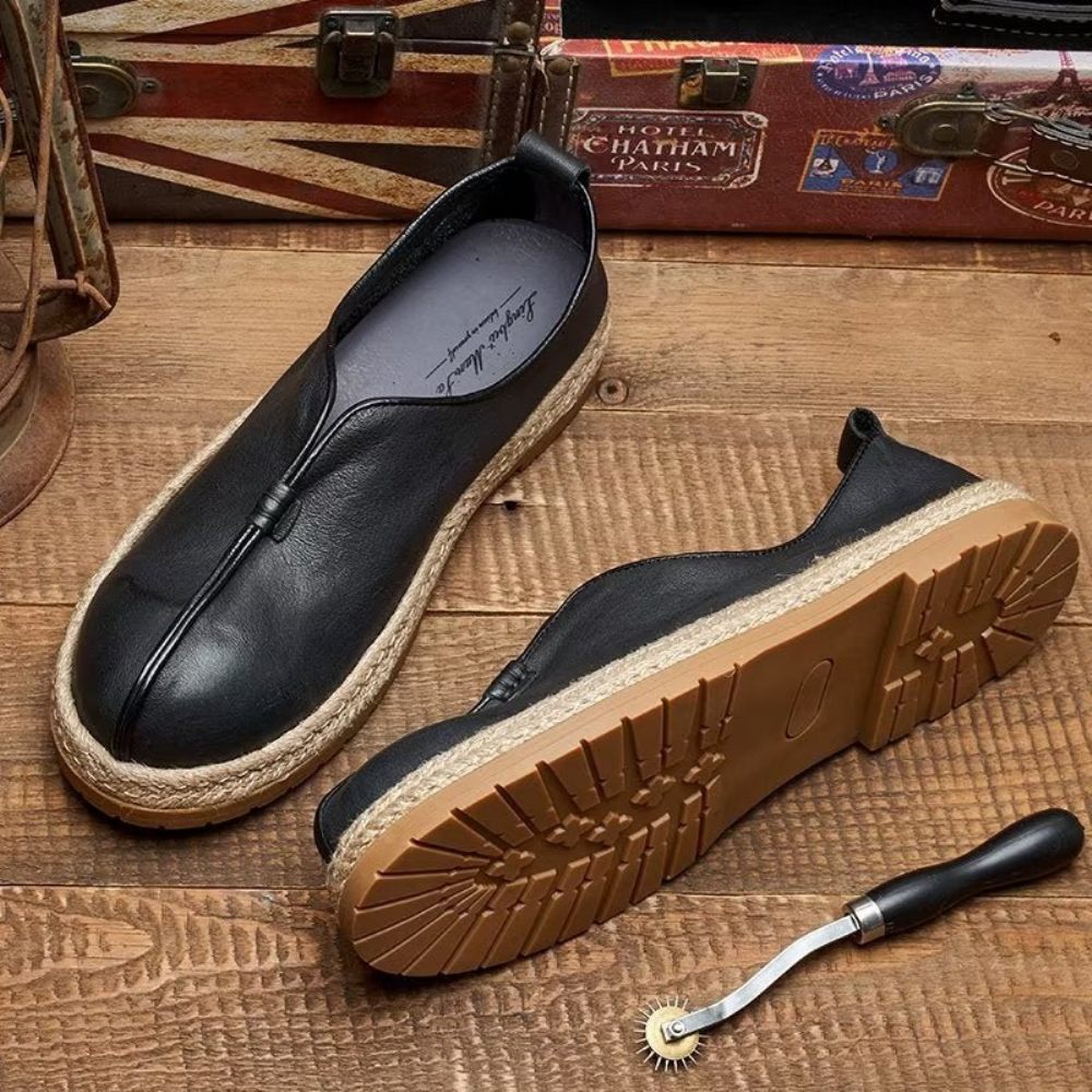 Mocassins Pour Hommes À Enfiler Chics Cuir Vache - Noir