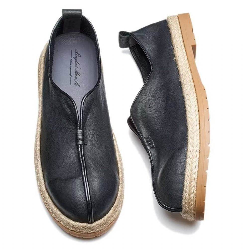 Mocassins Pour Hommes À Enfiler Chics Cuir Vache - Noir