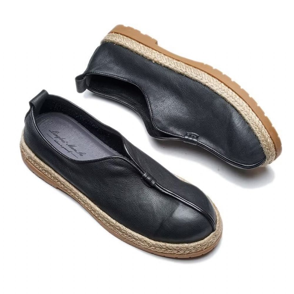 Mocassins Pour Hommes À Enfiler Chics Cuir Vache - Noir