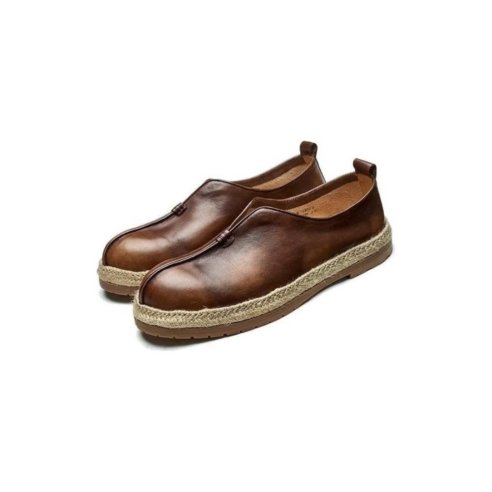 Mocassins Pour Hommes À Enfiler Chics Cuir Vache - Café