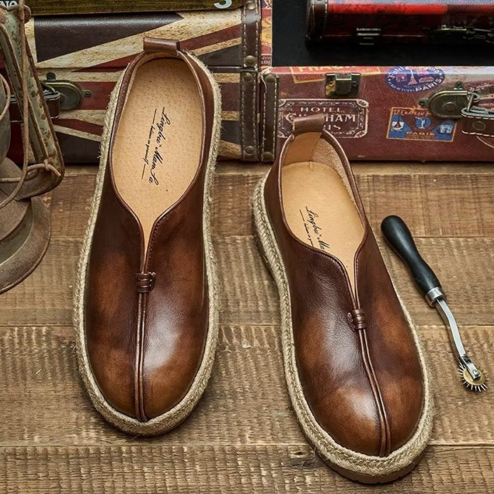 Mocassins Pour Hommes À Enfiler Chics Cuir Vache - Café