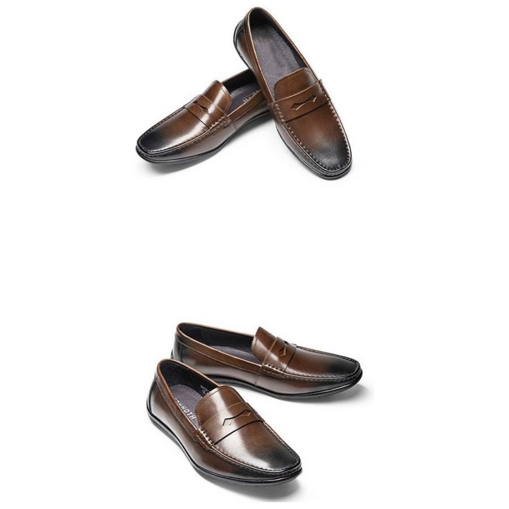 Mocassins Pour Hommes À Enfiler Cuir Bout Carré Exotique - Café