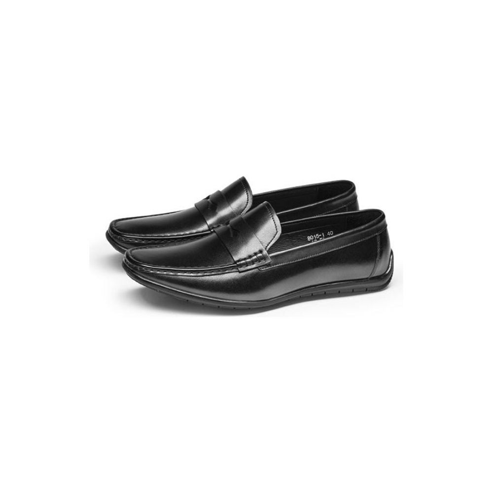 Mocassins Pour Hommes À Enfiler Cuir Bout Carré Exotique - Noir