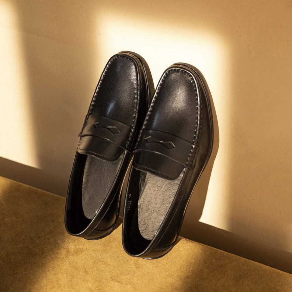 Mocassins Pour Hommes À Enfiler Cuir Bout Carré Exotique - Noir