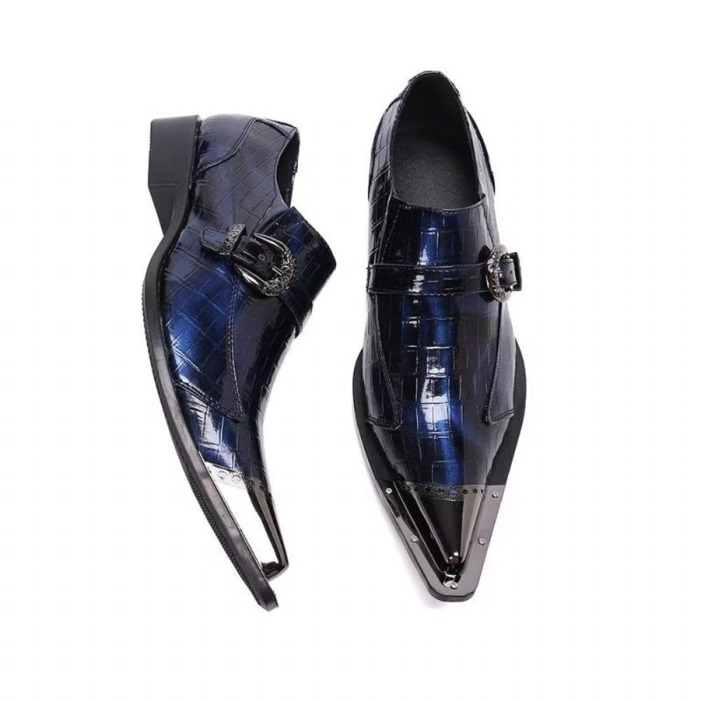 Mocassins Pour Hommes À Enfiler Cuir Croco Luxe - Bleu