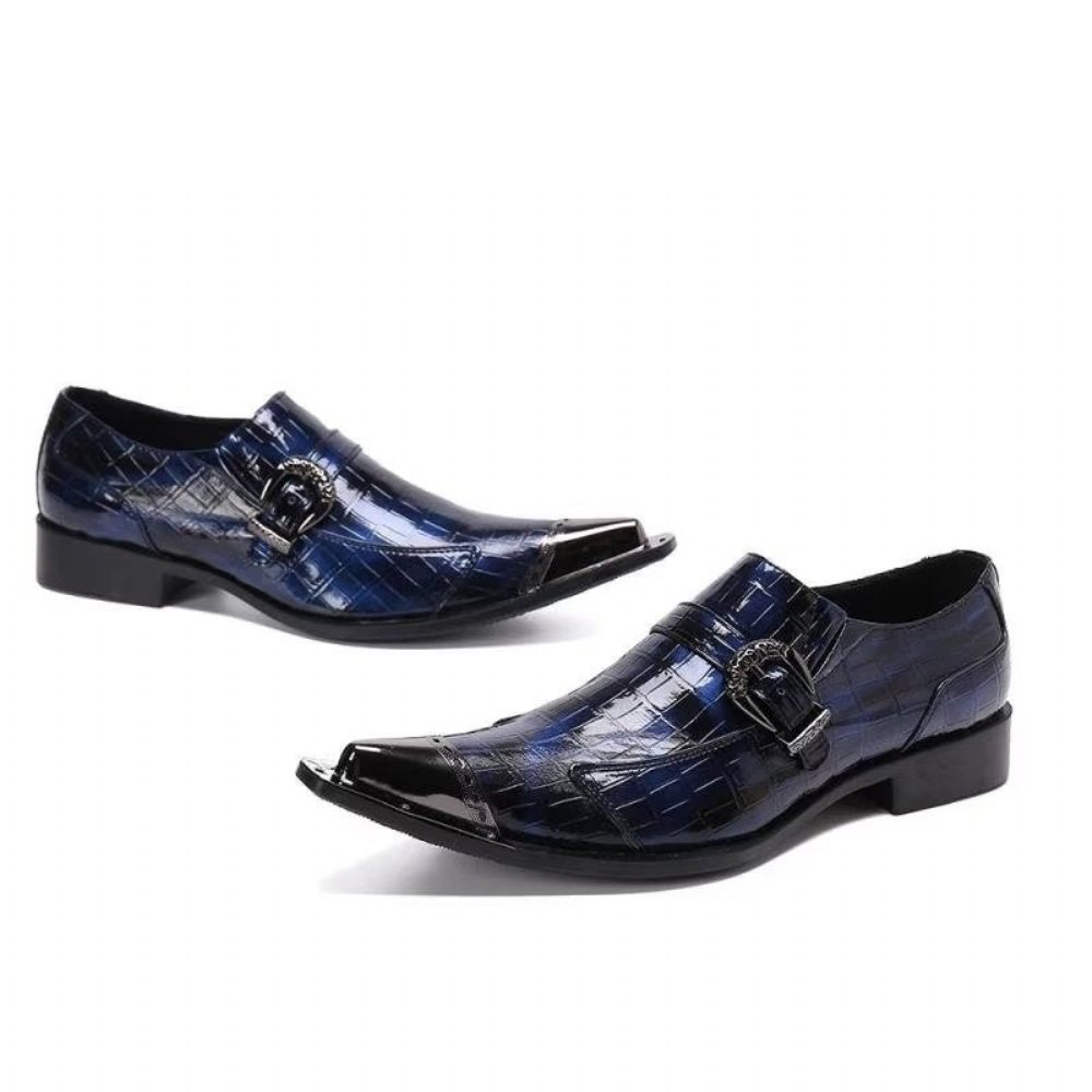 Mocassins Pour Hommes À Enfiler Cuir Croco Luxe - Bleu