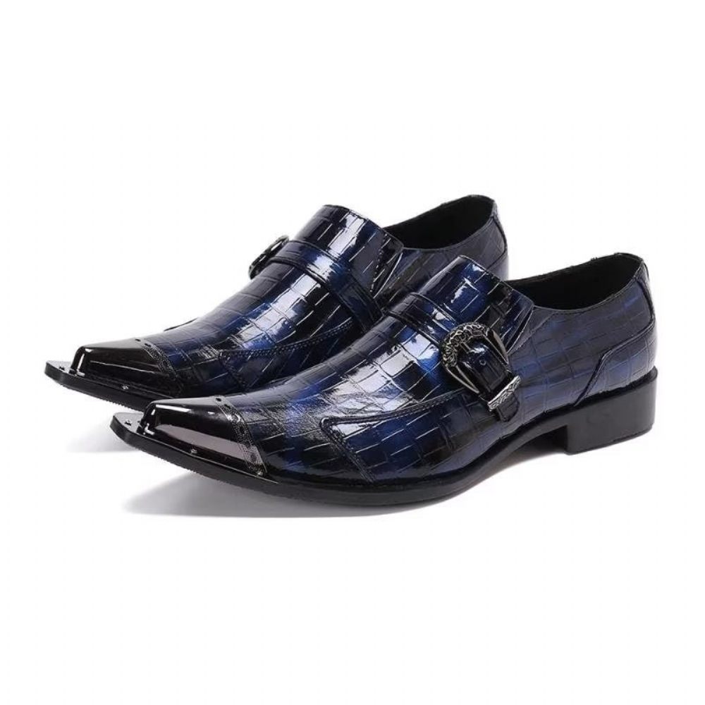 Mocassins Pour Hommes À Enfiler Cuir Croco Luxe - Bleu